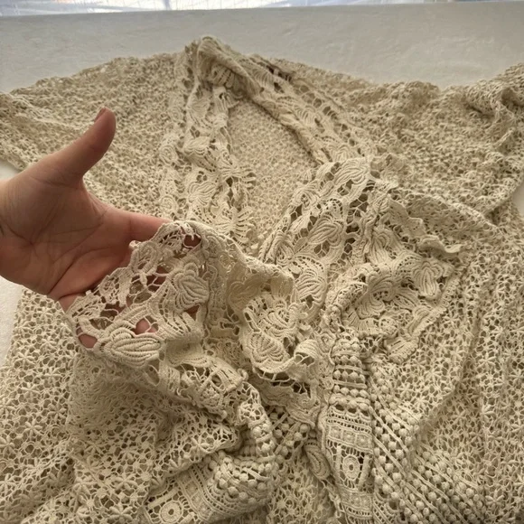 Johnny Was Lacy Crochet and Lace Open Kimono/Cardigan in Shell Large Boho - Picture 6 of 8